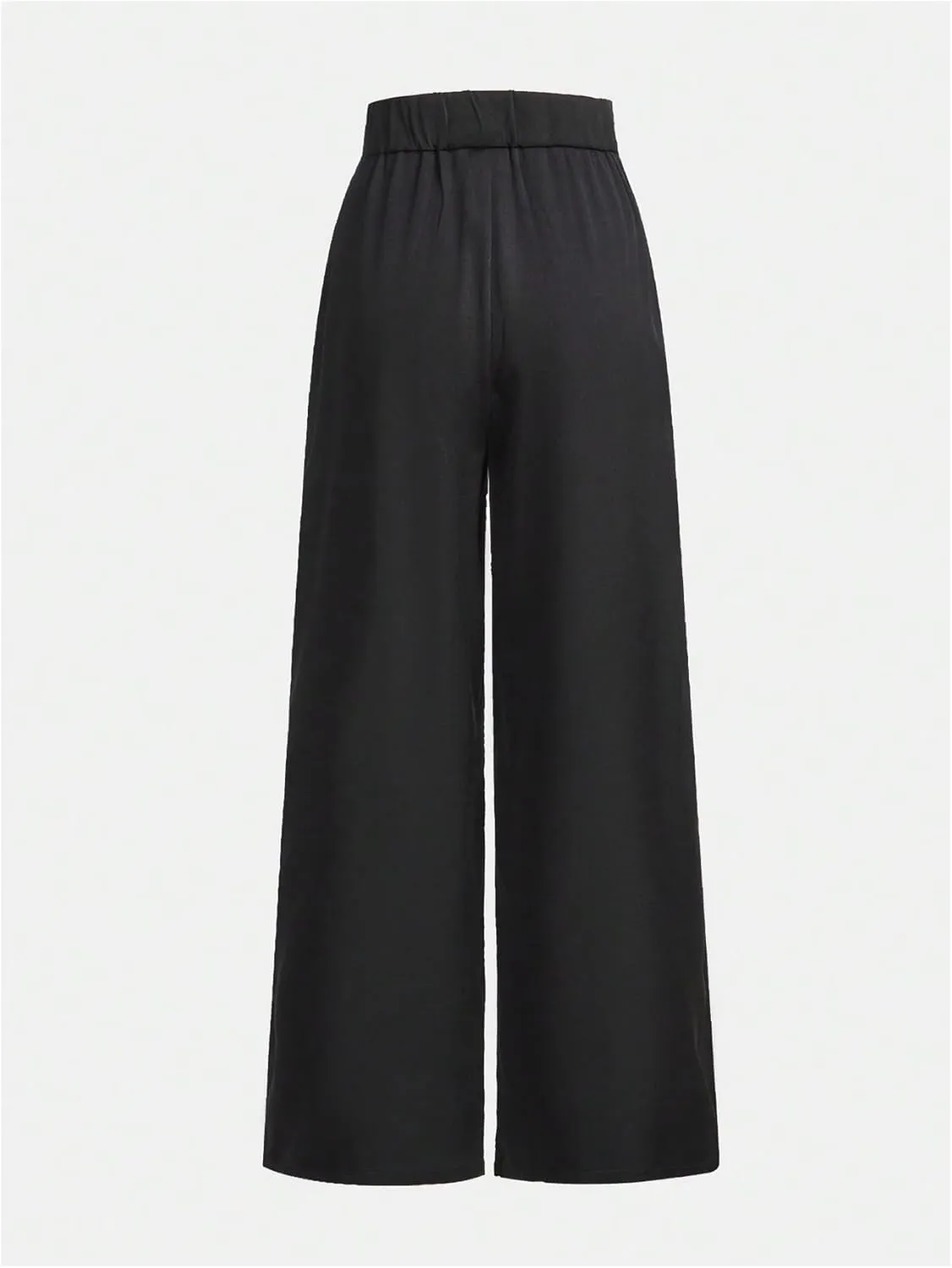 OYOANGLE Girl's Button Down Elastic High Waist Wide Leg Pants Casual Solid Trousers with Pockets