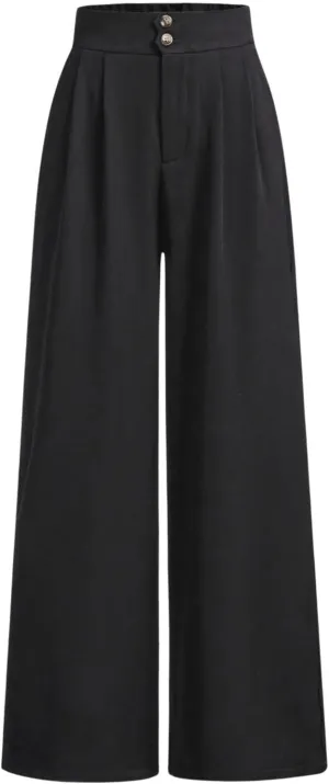 OYOANGLE Girl's Button Down Elastic High Waist Wide Leg Pants Casual Solid Trousers with Pockets