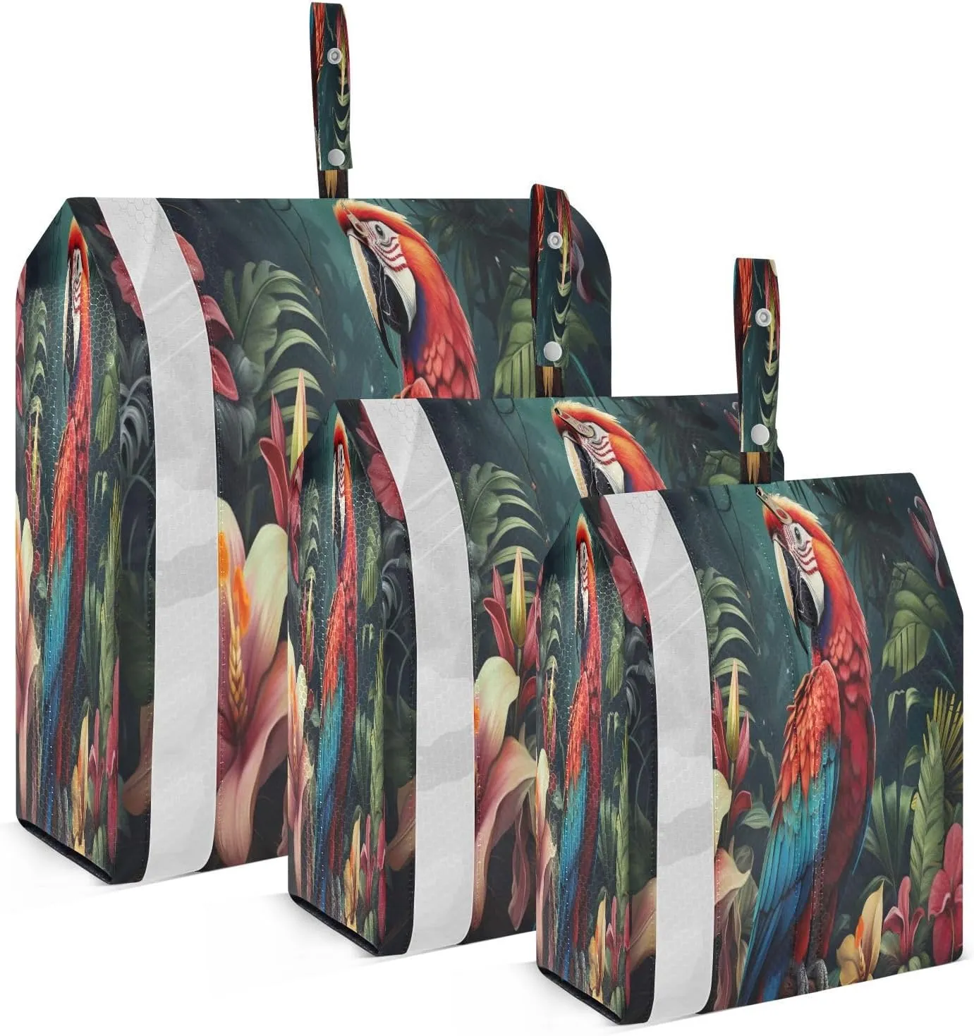 Parrots Tropicl Hibiscus Black Packing Cubes for Travel 3 Set Compression Packing Cube Luggage Organizer Bags for Suitcases