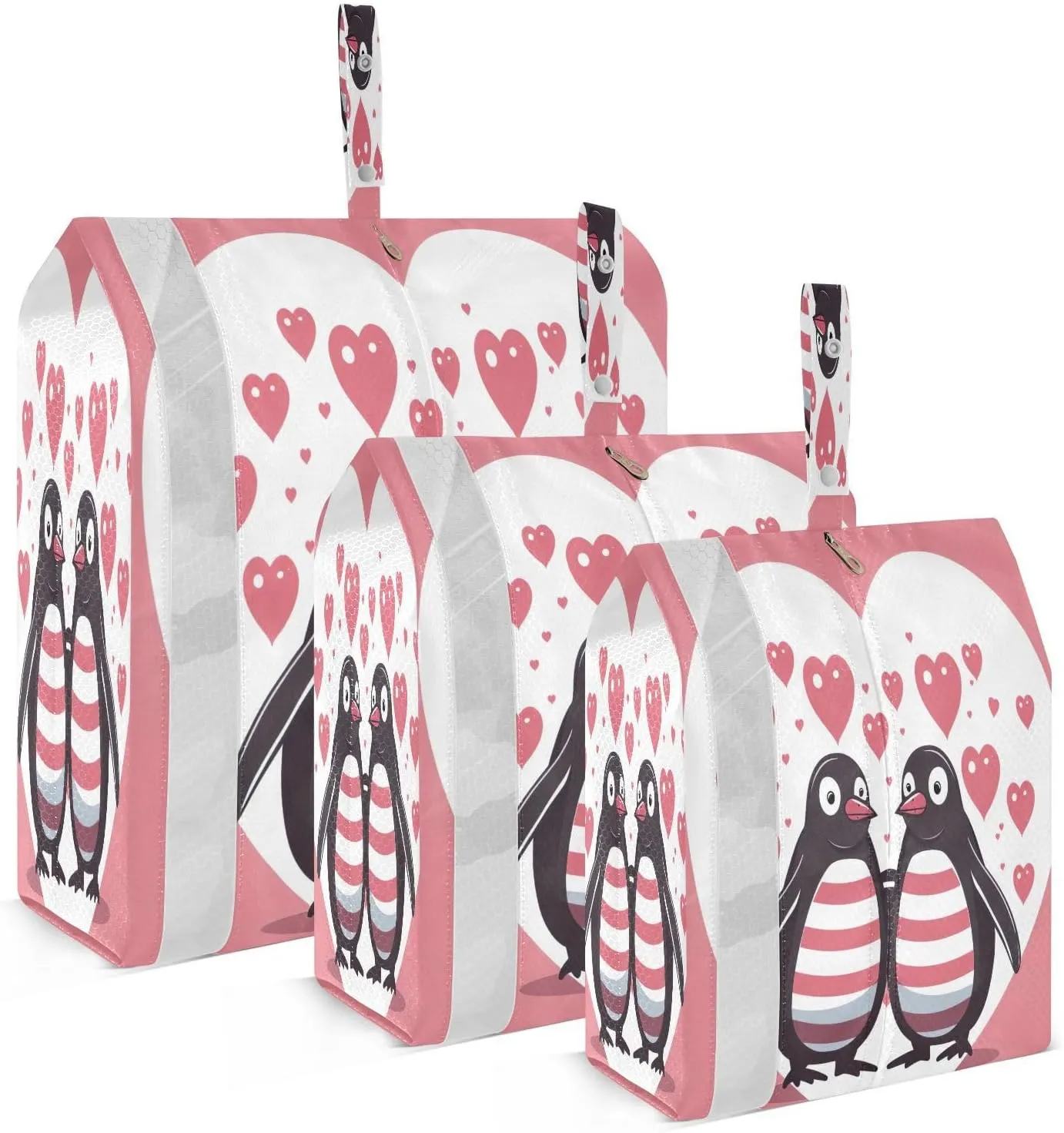 Penguins Heart Pink Packing Cubes for Travel 3 Set Luggage Packing Cubes Luggage Packing Organizers for Travel Compression