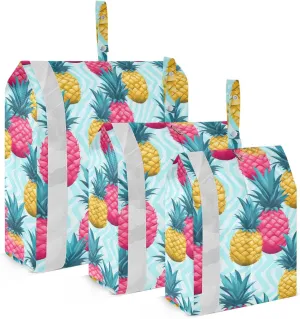 Pineapple Blue White Stripe Packing Cubes for Travel 3 Set Compression Packing Cubes Luggage Organizer Bags for Carry On