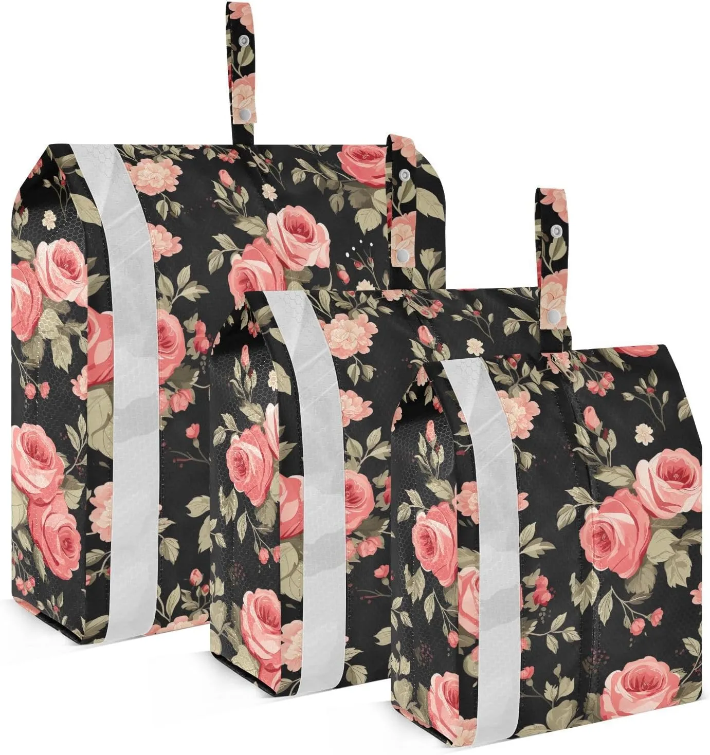 Pink Roses Green Leaves Packing Cubes for Travel 3 Set Packing Travel Organizer Cubes Luggage Accessories for Travel Essentials