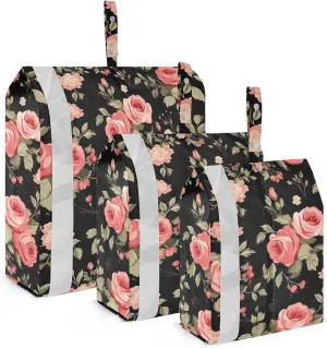 Pink Roses Green Leaves Packing Cubes for Travel 3 Set Packing Travel Organizer Cubes Luggage Accessories for Travel Essentials