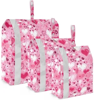 Pink Valentines Day Hearts Packing Cubes for Travel 3 Set Compression Packing Cube Luggage Packing Organizers for Woman Man