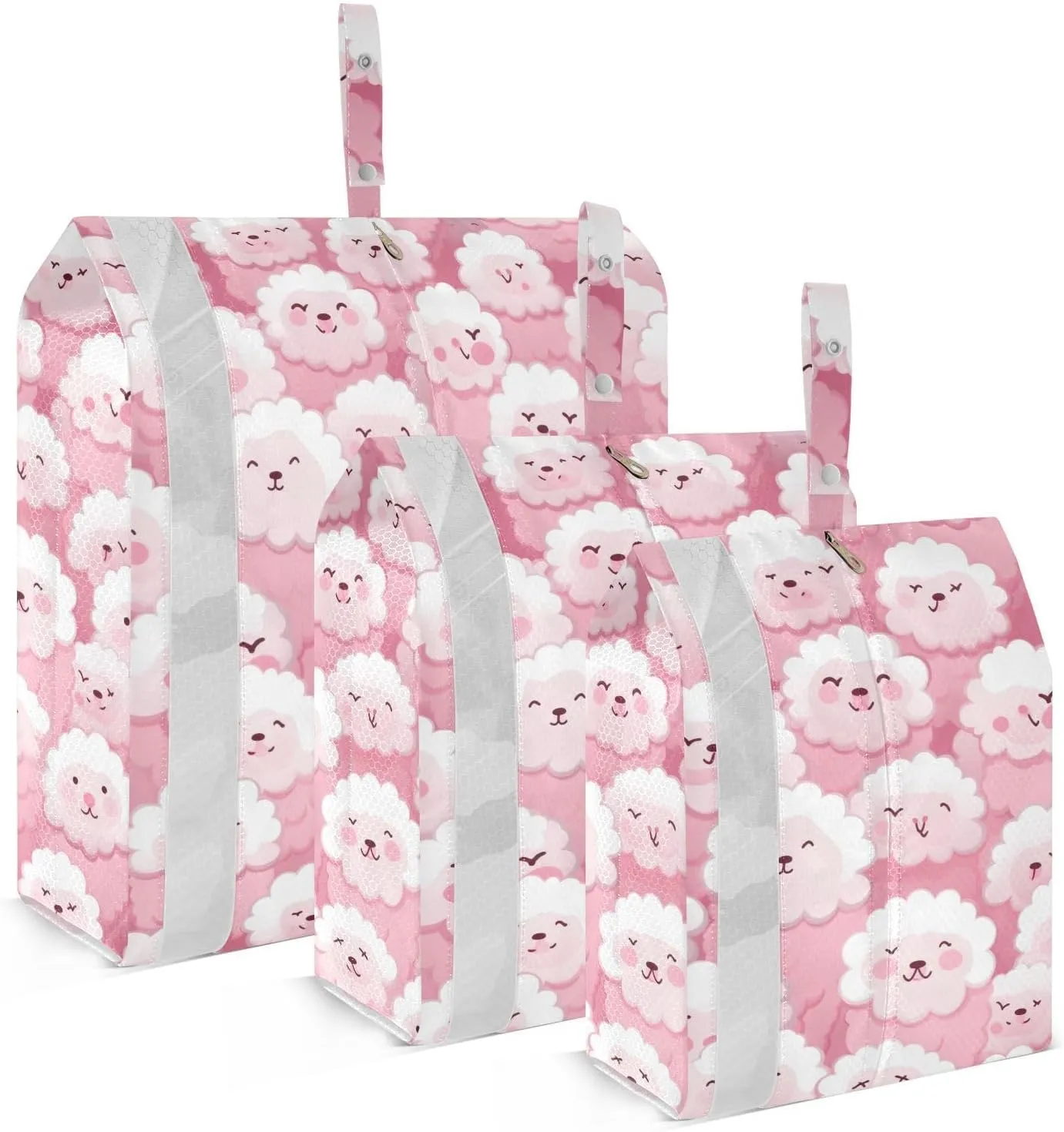 Pink White Sheep Packing Cubes for Travel 3 Set Compression Bag Luggage Bags for Packing Compression