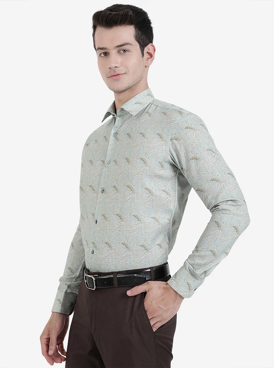 Pista Green Printed Slim Fit Party Wear Shirt | JB Studio