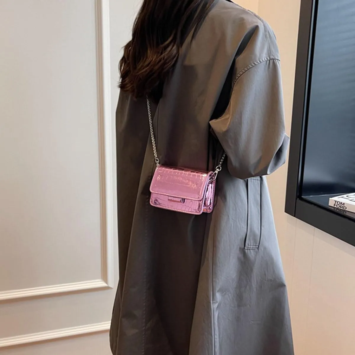 PU Leathe Mini Crossbody Bags for Women's, Y2k Mini Square Purse with Chain Strap Fashion Women Small Evening Bags