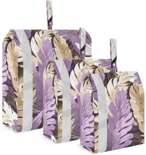 Purple Golden Palm Leave Packing Cubes for Travel 3 Set Travel Packing Cubes Luggage Packing Organizers for Packing