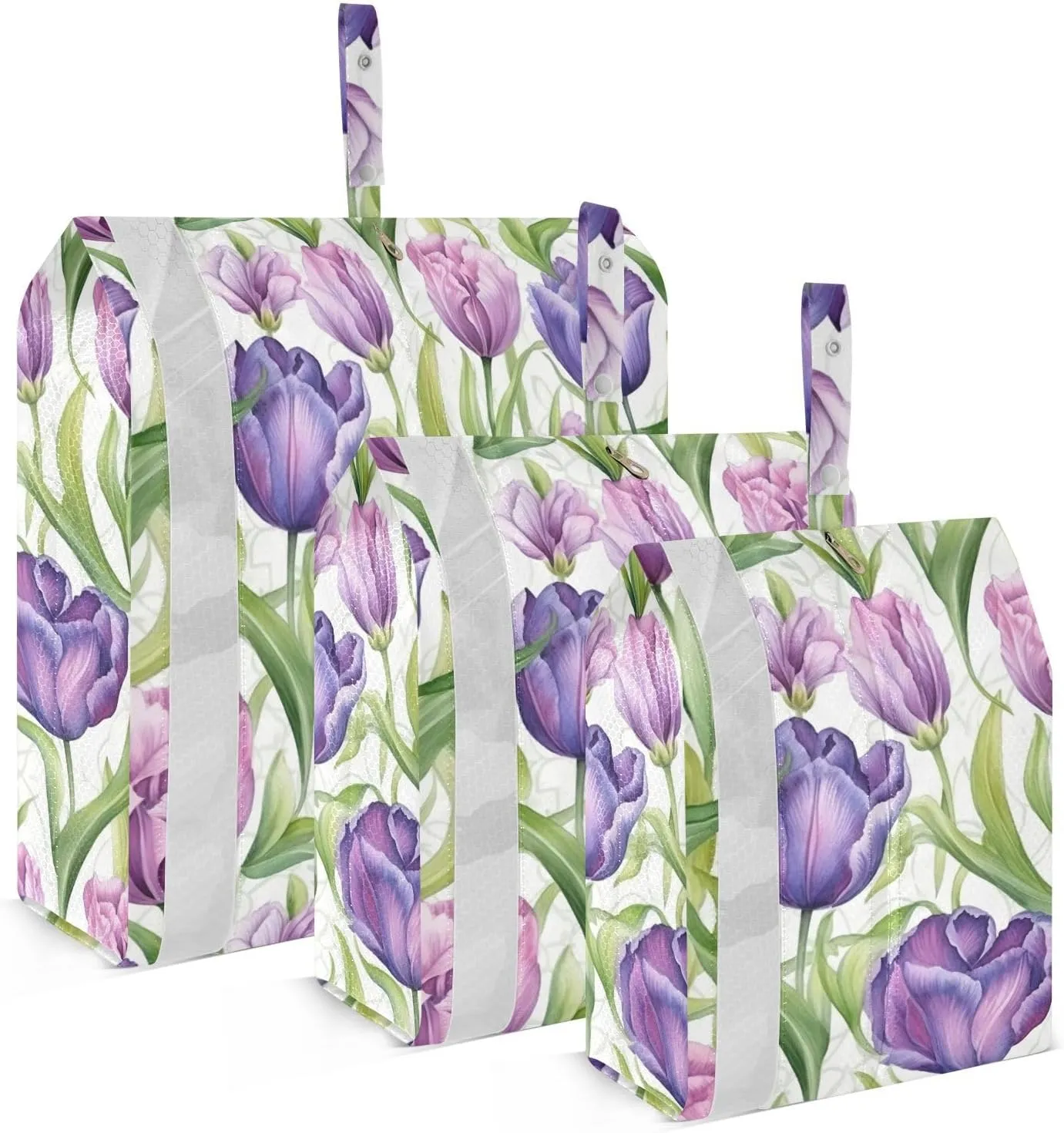 Purple Tulips Flowers Leaves Packing Cubes for Travel 3 Set Compression Packing Cubes Suitcase Organizer Bags Set for Travel Compression