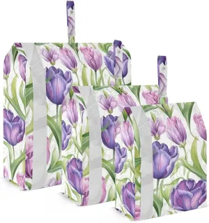 Purple Tulips Flowers Leaves Packing Cubes for Travel 3 Set Compression Packing Cubes Suitcase Organizer Bags Set for Travel Compression