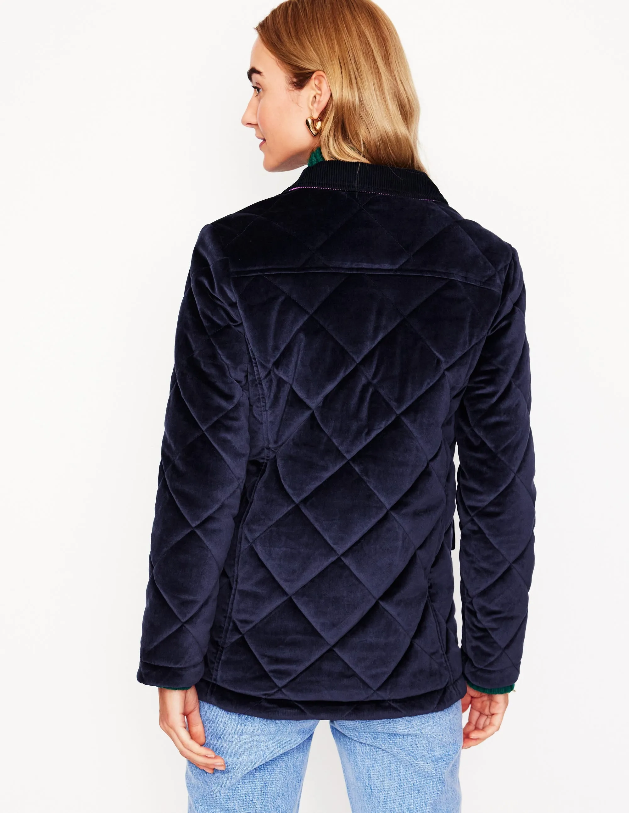 Quilted Velvet Jacket-Navy