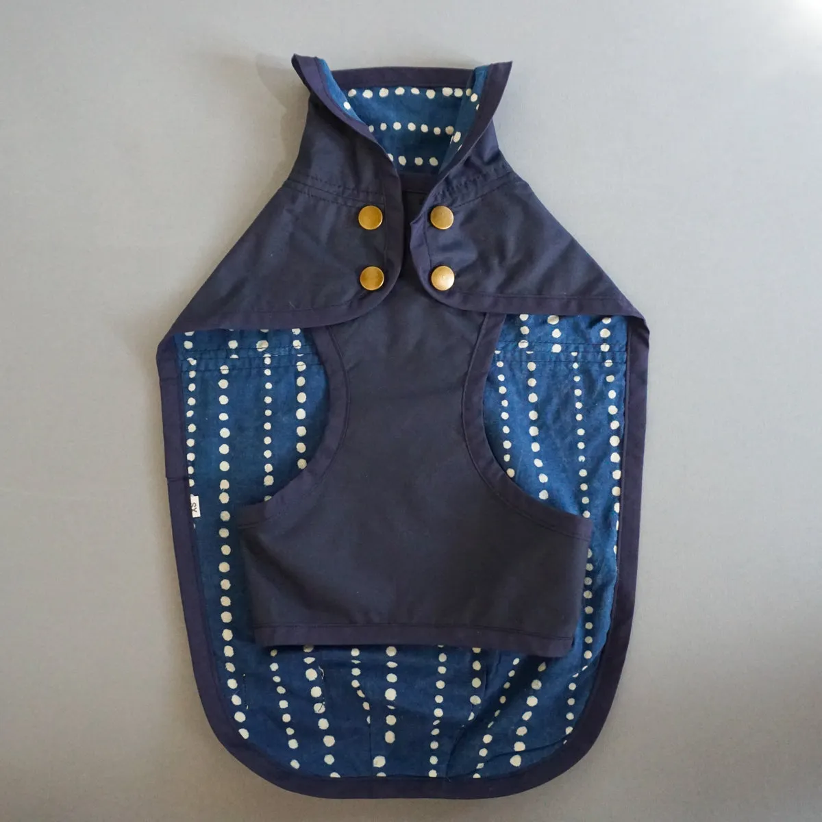 Rain Jacket: Navy/Indigo Block Printed with Running Spots