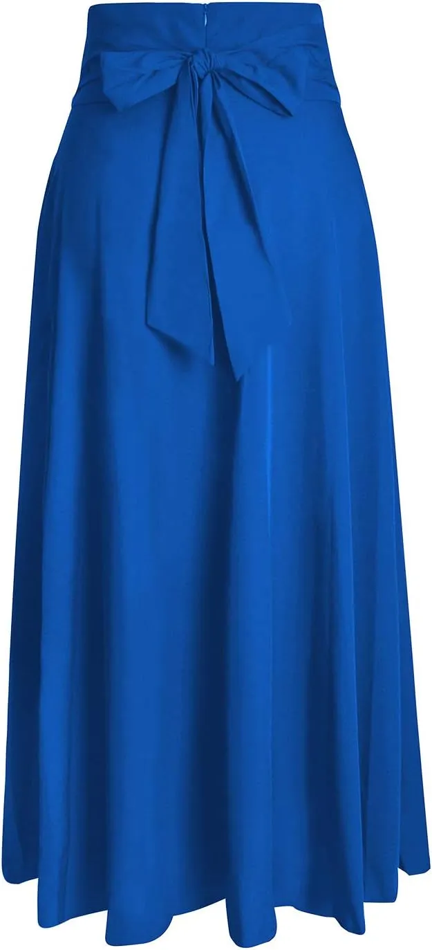 RANPHEE Women's Ankle Length High Waist A-line Flowy Long Maxi Skirt with Pockets