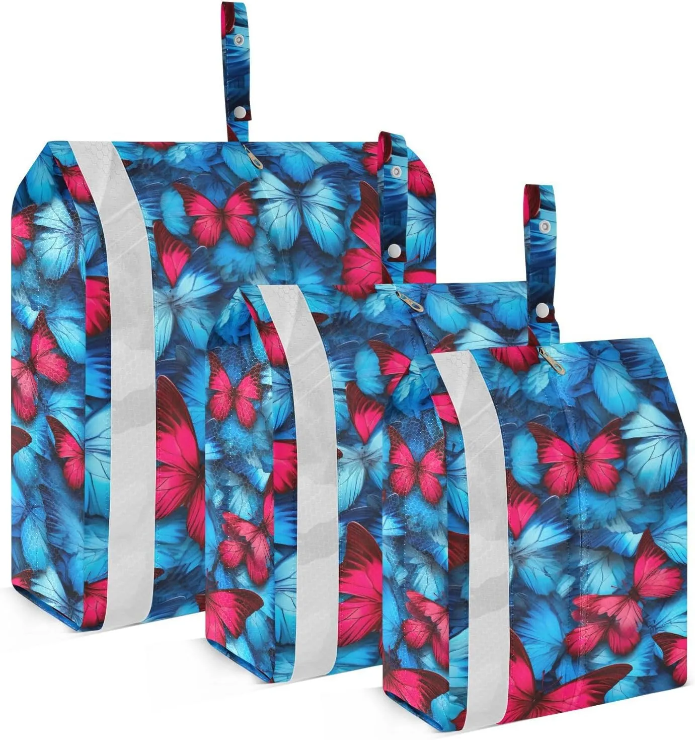 Red Blue Butterfly Packing Cubes for Travel 3 Set Compression Travel Bags Luggage Packing Organizers for Travel Compression