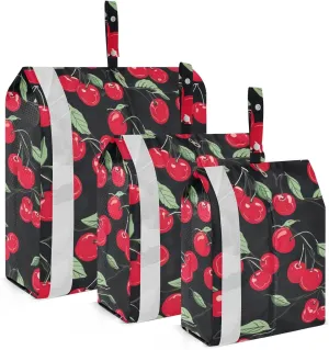 Red Cherries Leaves Black Packing Cubes for Travel 3 Set Travel Compression Bags Luggage Cubes for Packing Compression