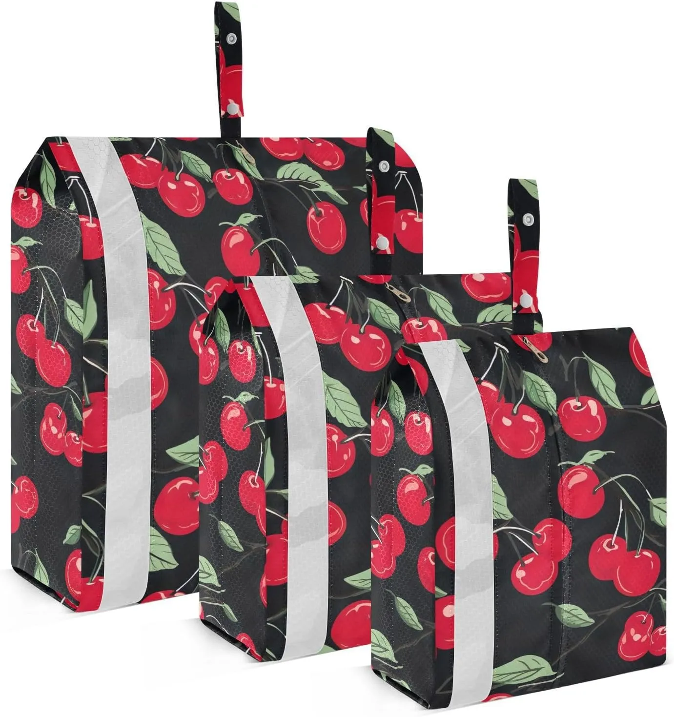 Red Cherries Leaves Black Packing Cubes for Travel 3 Set Travel Compression Bags Luggage Cubes for Packing Compression
