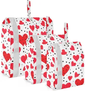 Red Hearts Valentine's Day Packing Cubes for Travel 3 Set Packing Essentials Luggage Organizers for Vacation Clothes