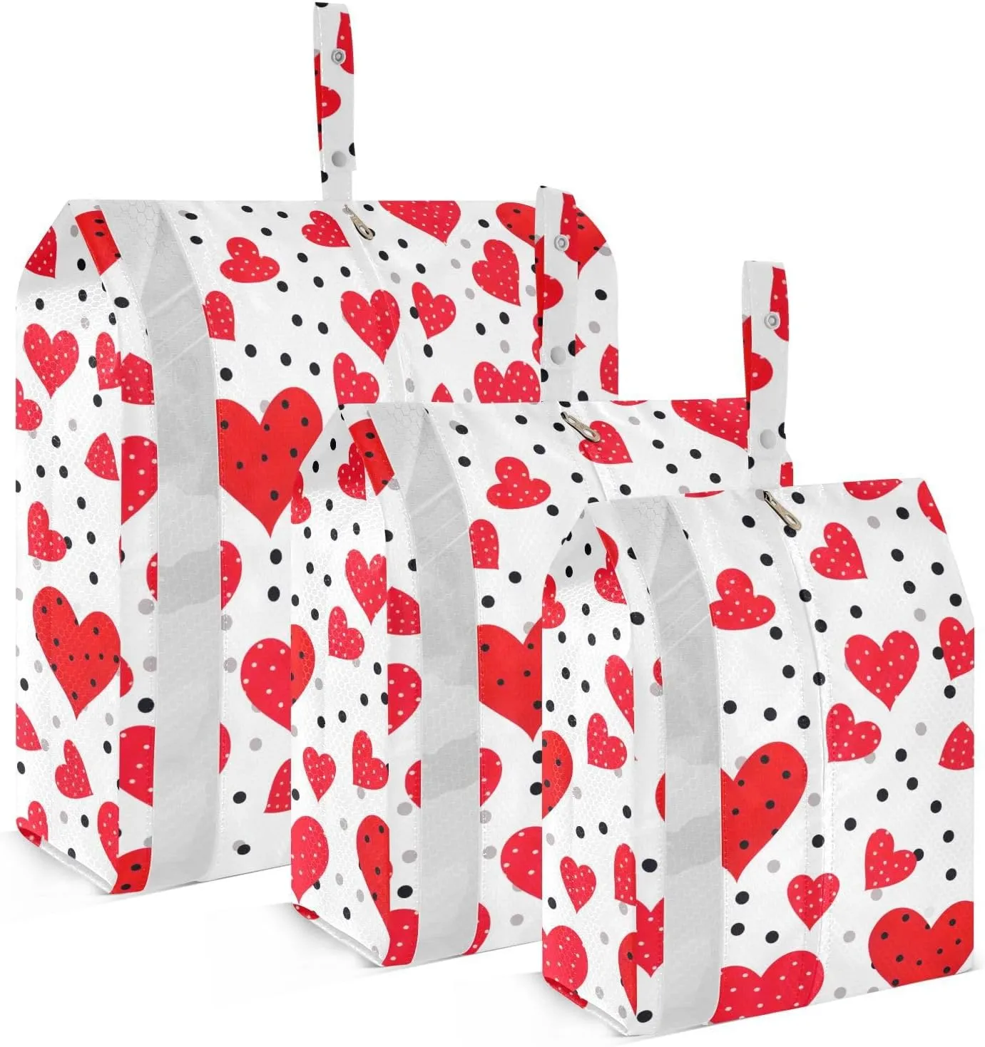 Red Hearts Valentine's Day Packing Cubes for Travel 3 Set Packing Essentials Luggage Organizers for Vacation Clothes