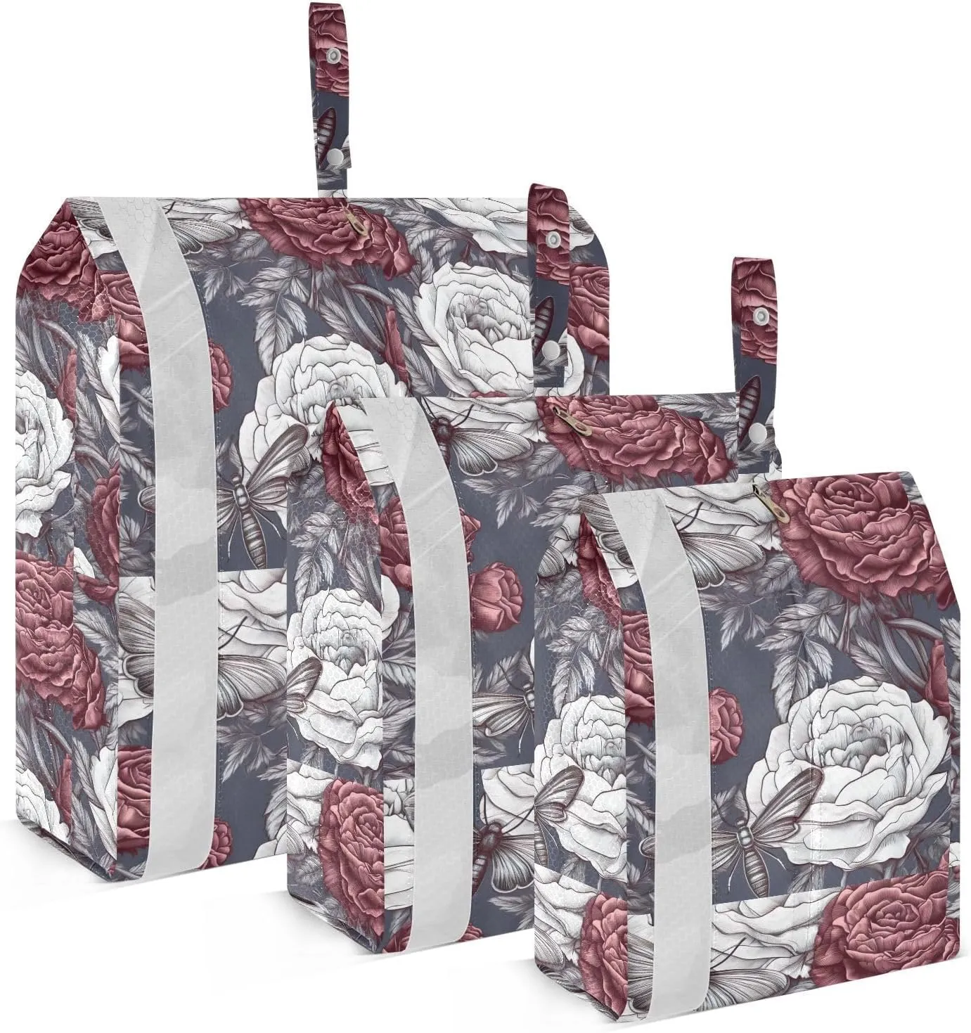 Red White Rose Butterfly Packing Cubes for Travel 3 Set Packing Compression Cubes Luggage Bags for Packing