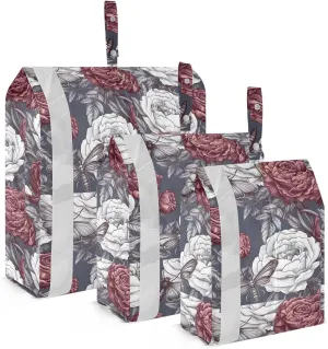 Red White Rose Butterfly Packing Cubes for Travel 3 Set Packing Compression Cubes Luggage Bags for Packing