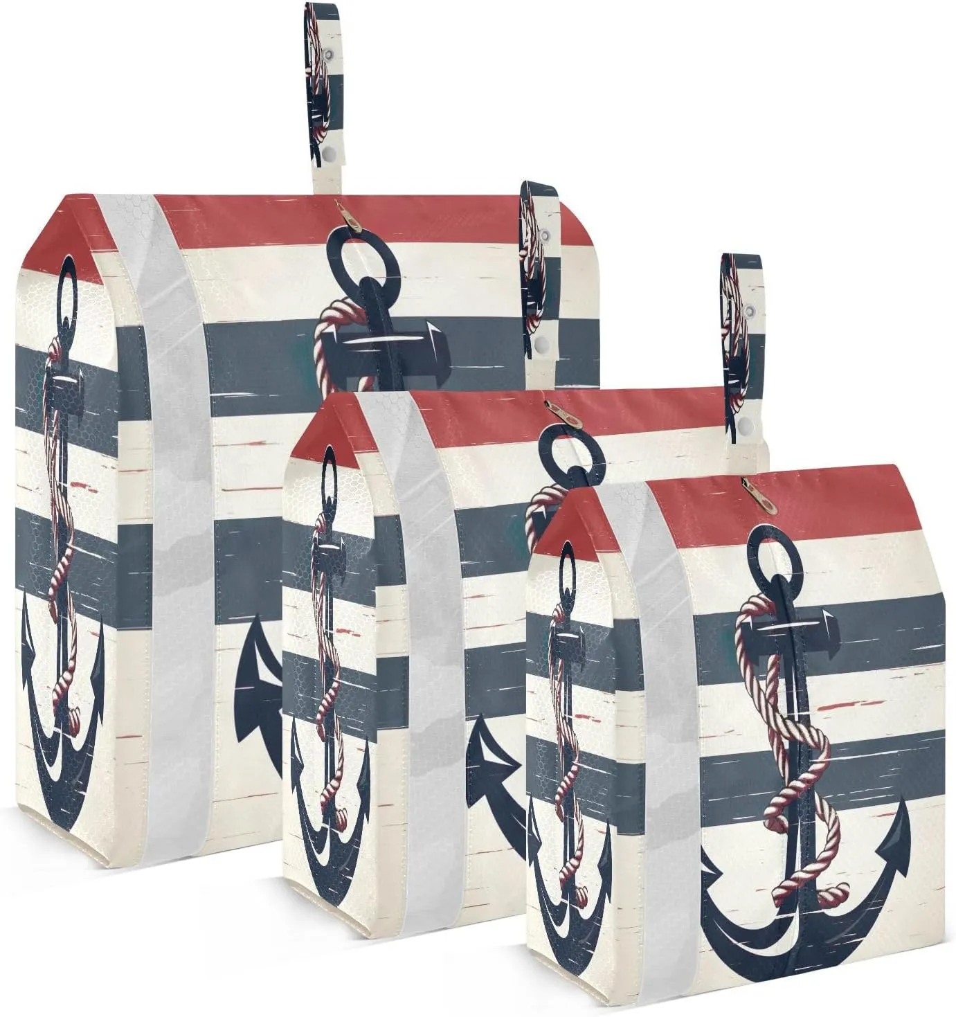Retro Anchor White Stripe Packing Cubes for Travel 3 Set Large Packing Cubes Luggage Accessories for Vacation Clothes