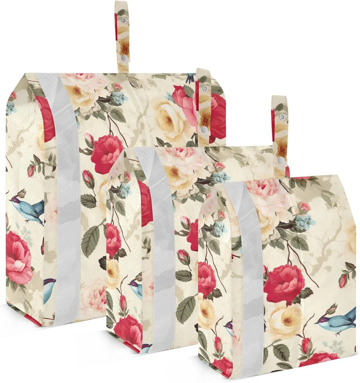 Retro Red Rose Birds Flowers Packing Cubes for Travel 3 Set Compression Travel Bags Luggage Packing Organizers for Travel