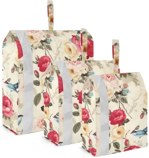 Retro Red Rose Birds Flowers Packing Cubes for Travel 3 Set Compression Travel Bags Luggage Packing Organizers for Travel