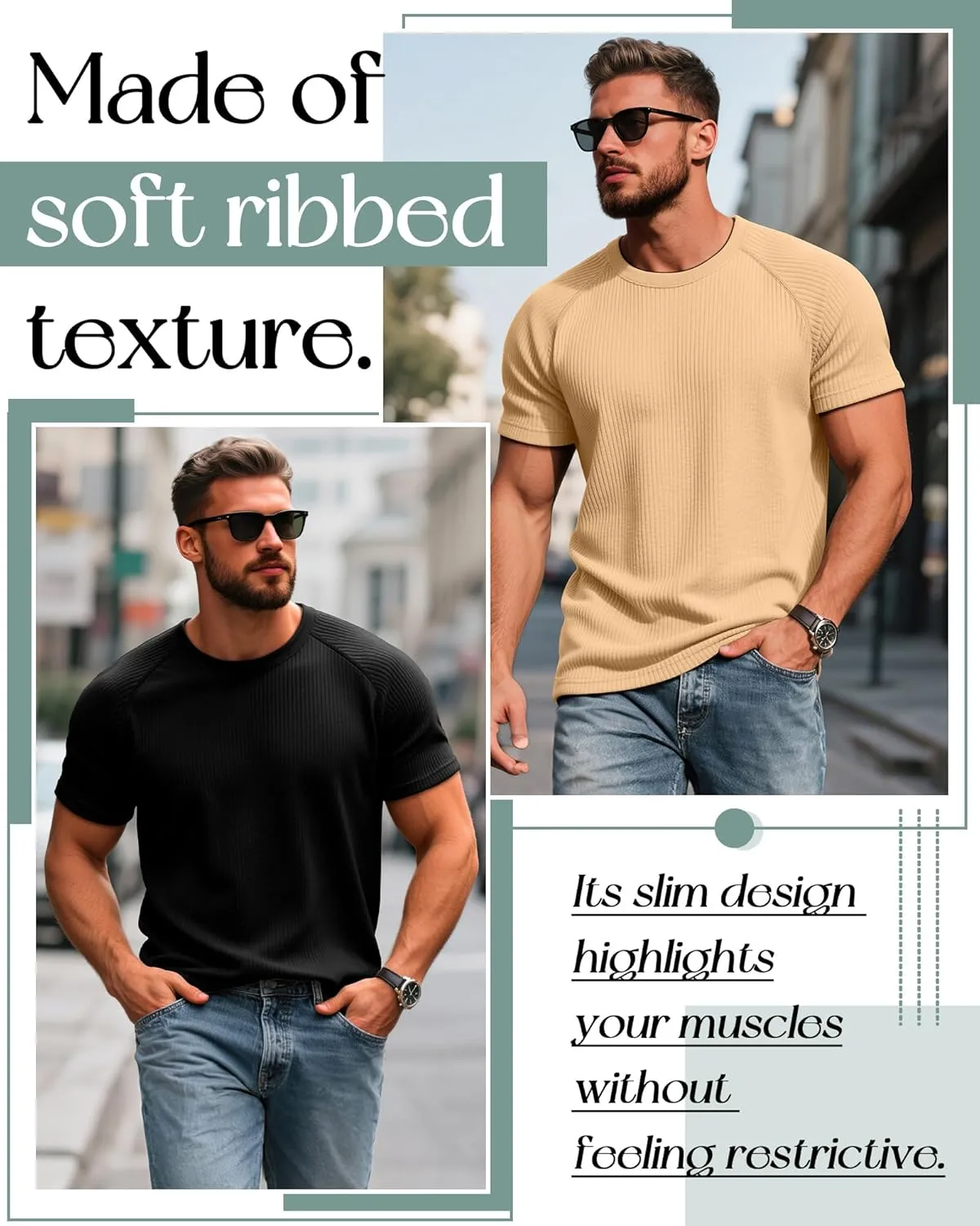 Riyiper 3 Pack Men's Big and Tall Ribbed Knit T-Shirts XL-5XL Summer Textured Casual Short Sleeve Tops Crew Neck Basic Tee