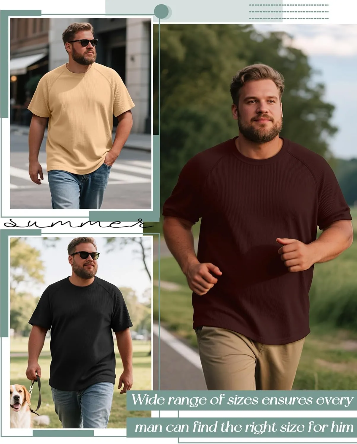 Riyiper 3 Pack Men's Big and Tall Ribbed Knit T-Shirts XL-5XL Summer Textured Casual Short Sleeve Tops Crew Neck Basic Tee