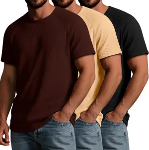 Riyiper 3 Pack Men's Big and Tall Ribbed Knit T-Shirts XL-5XL Summer Textured Casual Short Sleeve Tops Crew Neck Basic Tee
