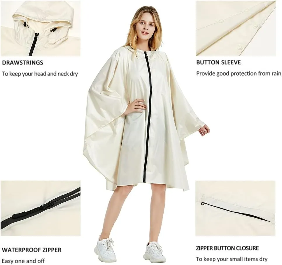 salamra Rain Poncho Jacket Coat Hooded Zipper Style for Women/Men/Adult with Pocket