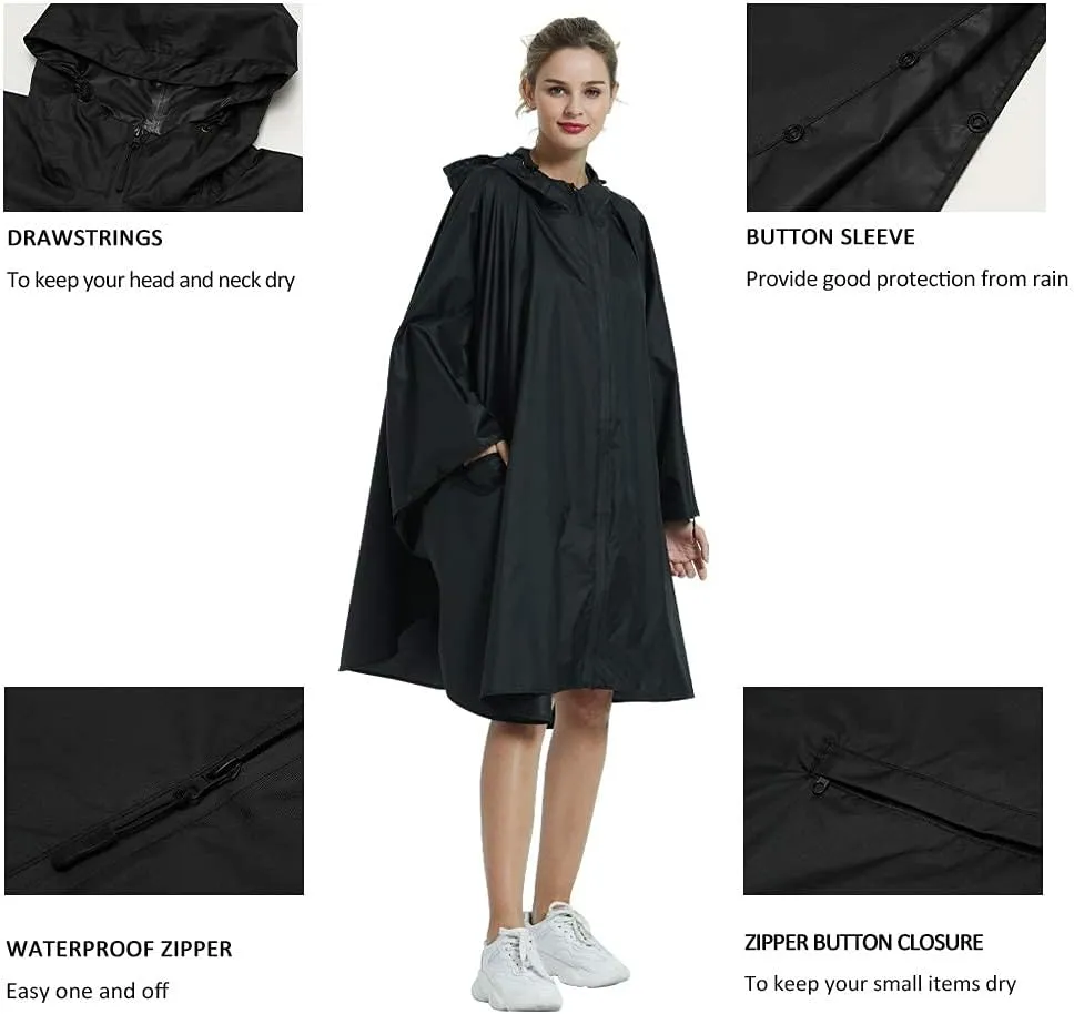 salamra Rain Poncho Jacket Coat Hooded Zipper Style for Women/Men/Adult with Pocket