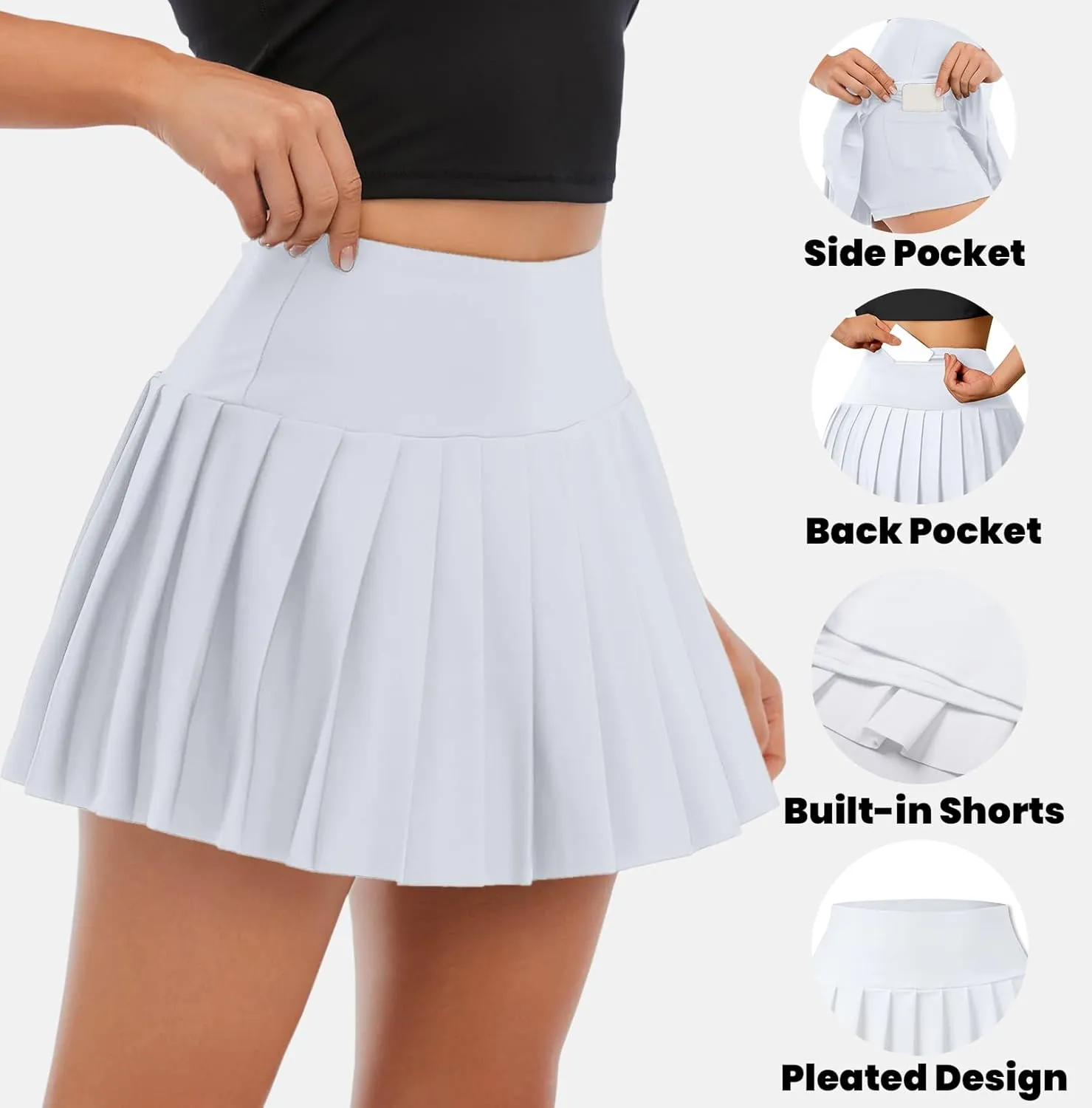 SANGTREE Women Pleated Tennis Skirt with Pockets Girls High Waisted Athletic Golf Skorts, 2 Years - US 4XL