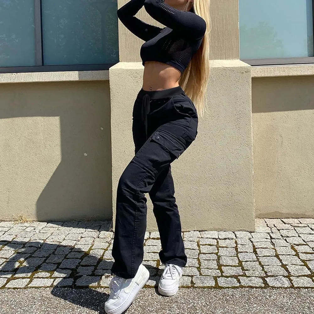 SESERAGI Cargo Pants Women Work High Waisted Streetwear Carpenter Travel Womens Drawstring Hiking Pants