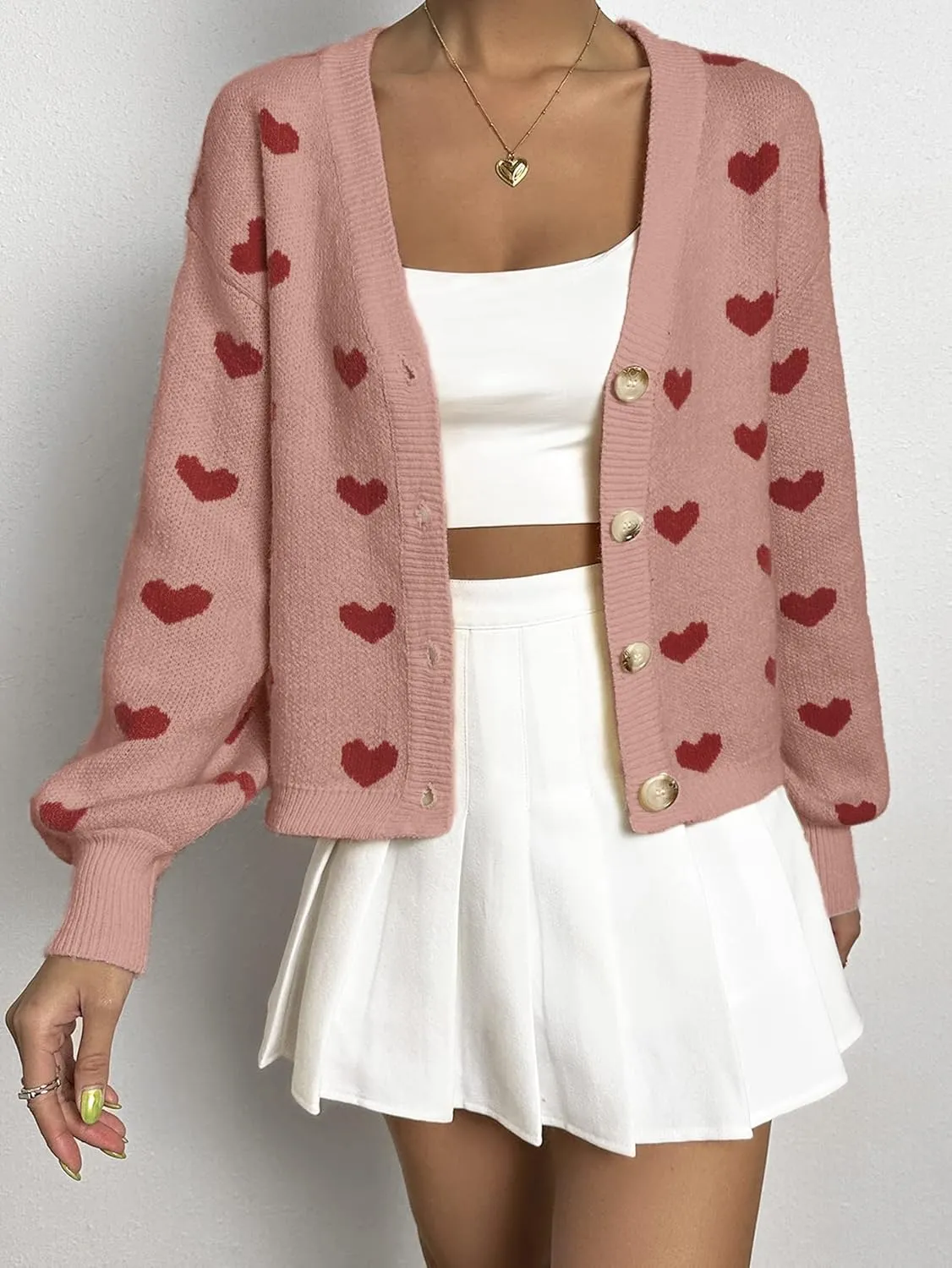 SHENHE Women's Cute Cropped Cardigan Open Front Long Sleeve Ribbed Knit Sweater