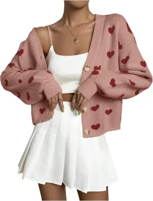 SHENHE Women's Cute Cropped Cardigan Open Front Long Sleeve Ribbed Knit Sweater