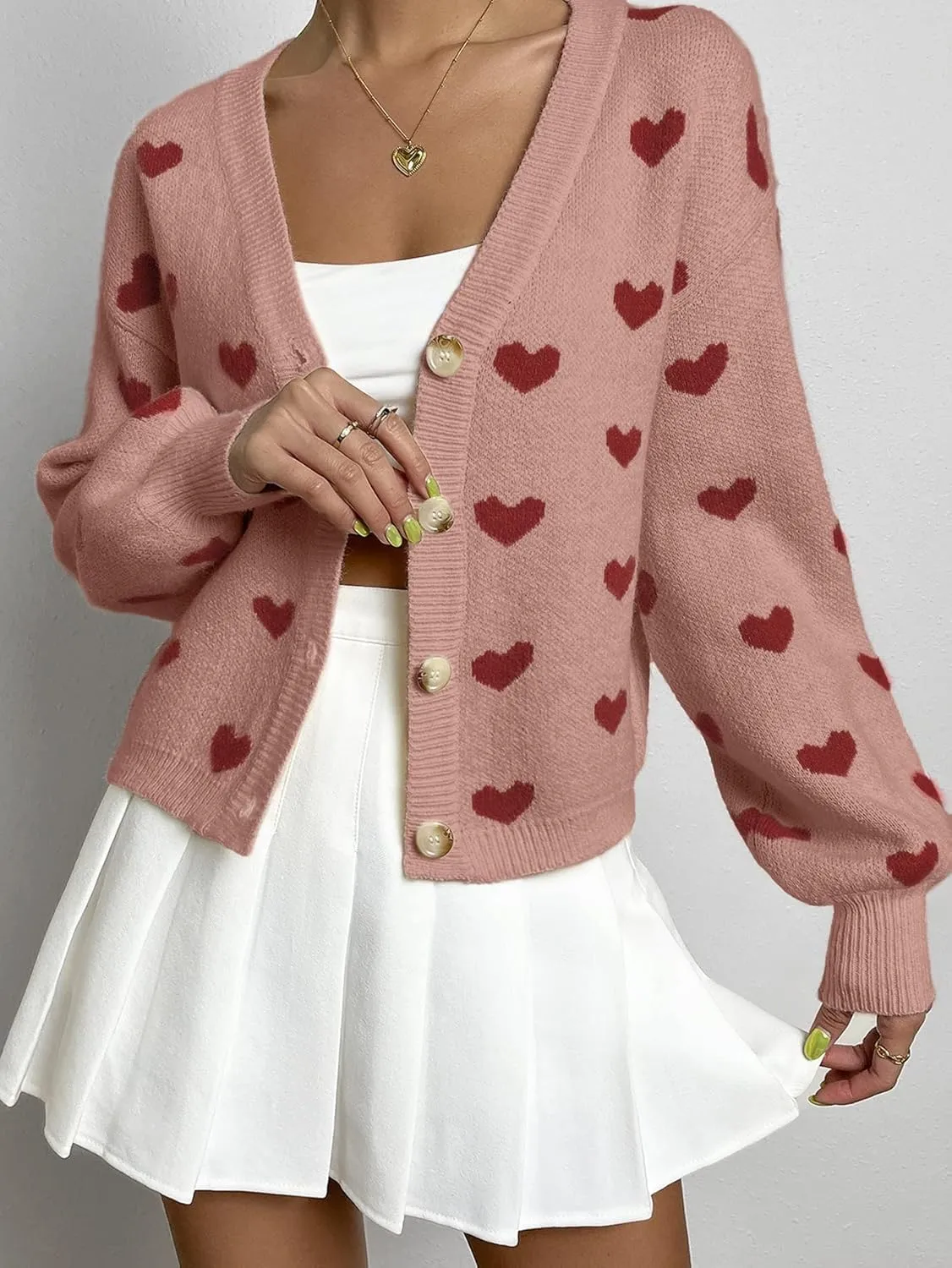 SHENHE Women's Cute Cropped Cardigan Open Front Long Sleeve Ribbed Knit Sweater