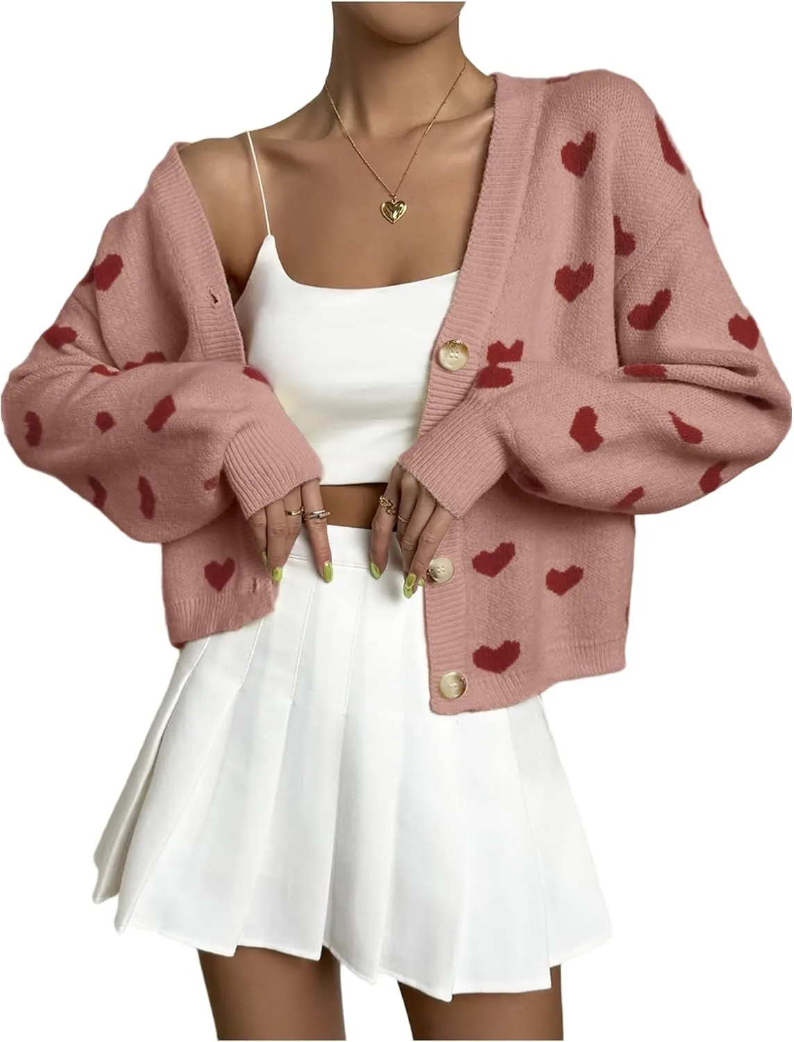 SHENHE Women's Cute Cropped Cardigan Open Front Long Sleeve Ribbed Knit Sweater