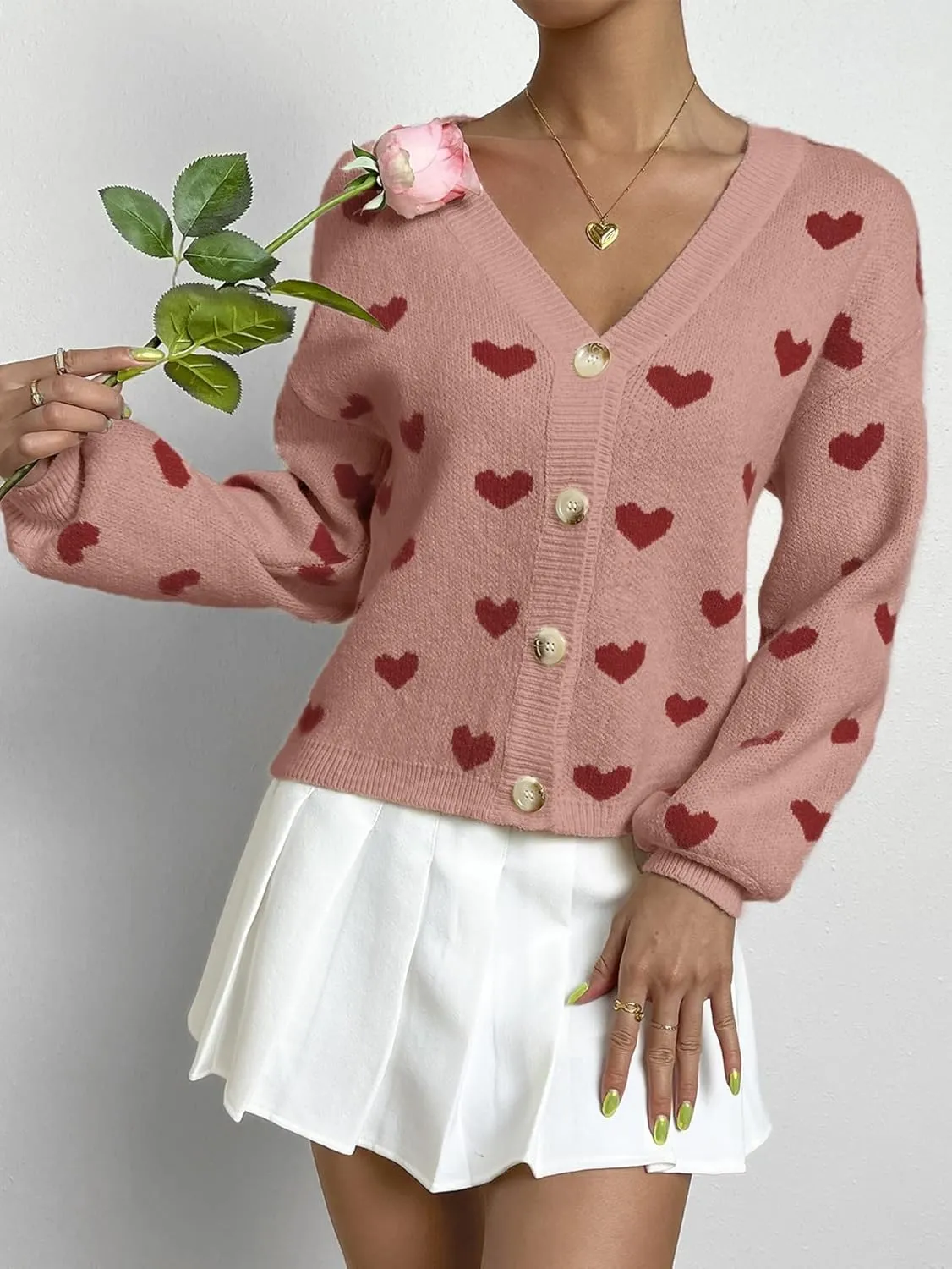 SHENHE Women's Cute Cropped Cardigan Open Front Long Sleeve Ribbed Knit Sweater