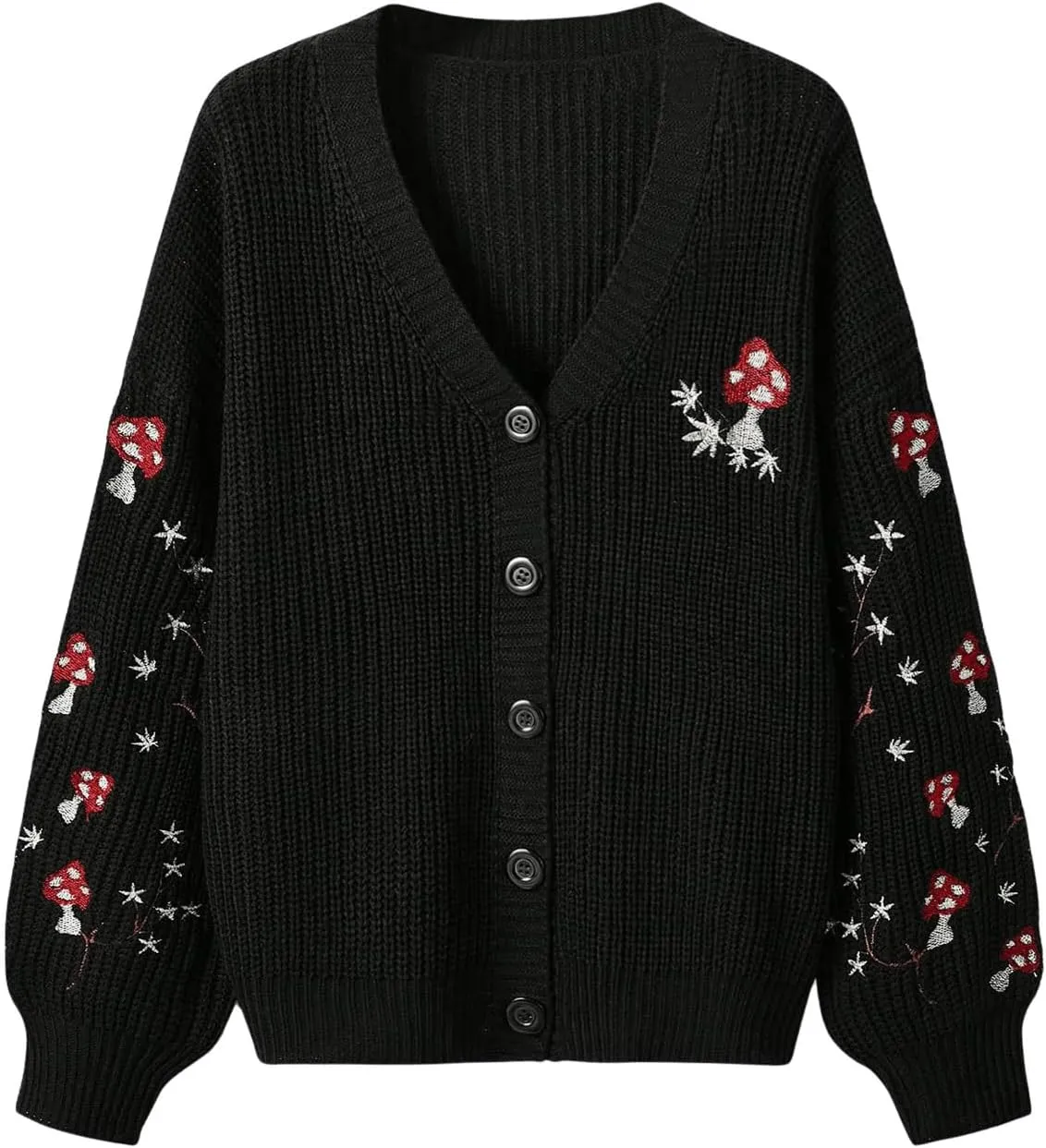 SHENHE Women's Embroidery Cardigan Drop Shoulder Button Front Duster Knit Sweater