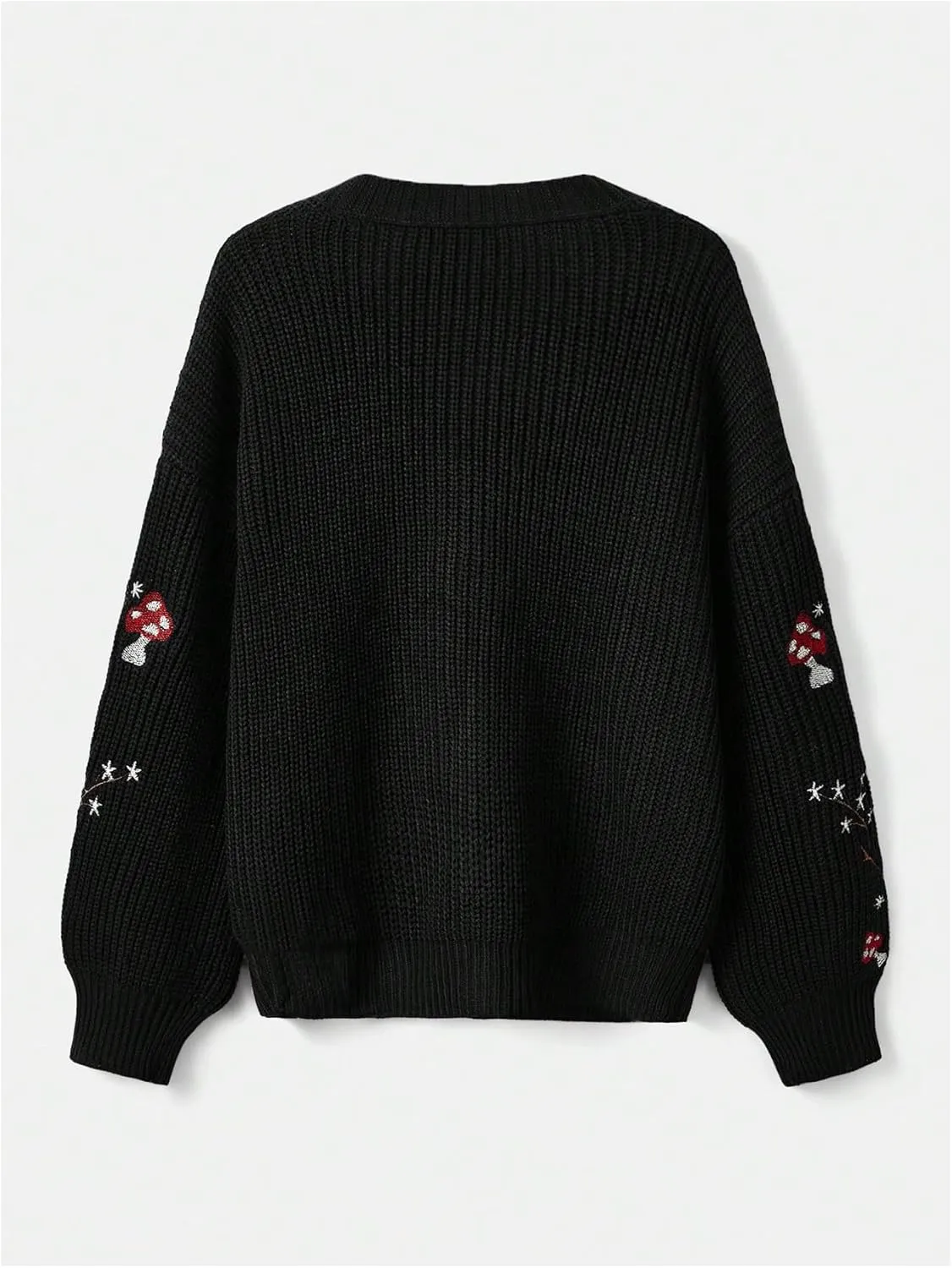 SHENHE Women's Embroidery Cardigan Drop Shoulder Button Front Duster Knit Sweater