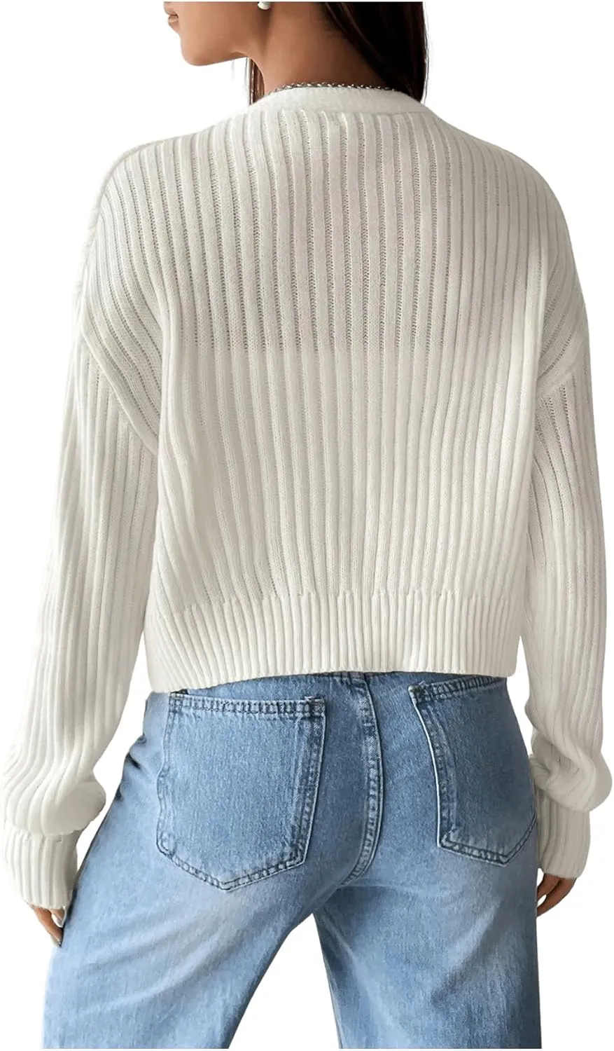 SHENHE Women's Ribbed Knit V Neck Button Down Long Sleeve Drop Shoulder Cardigan Sweater