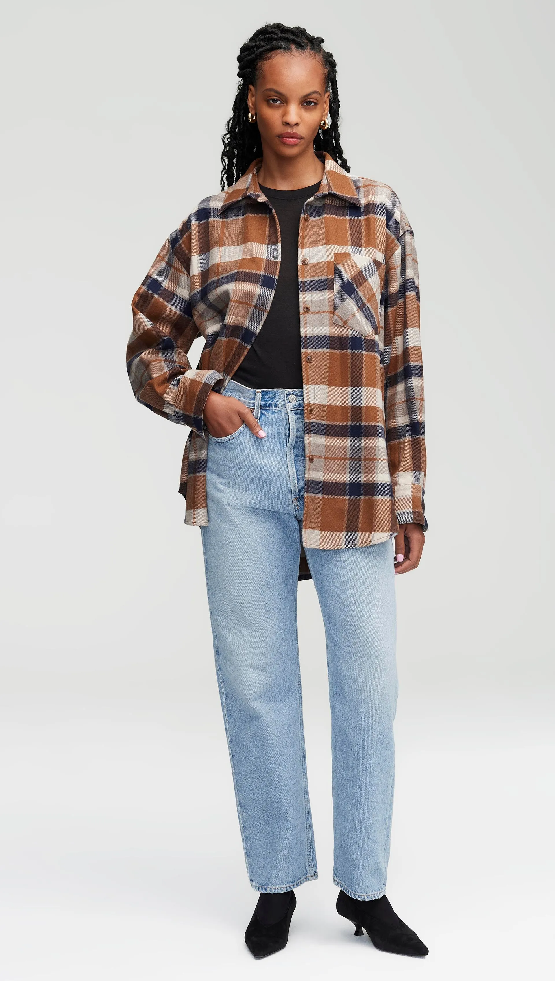 Shirt Jacket in Wool Plaid | Brown Plaid