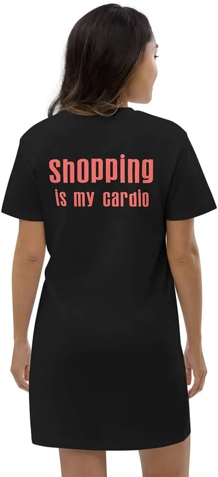 Shopping is My Cardio Lettering Quote on Back Orange Coral Text Sarcasm Organic Cotton t-Shirt Dress