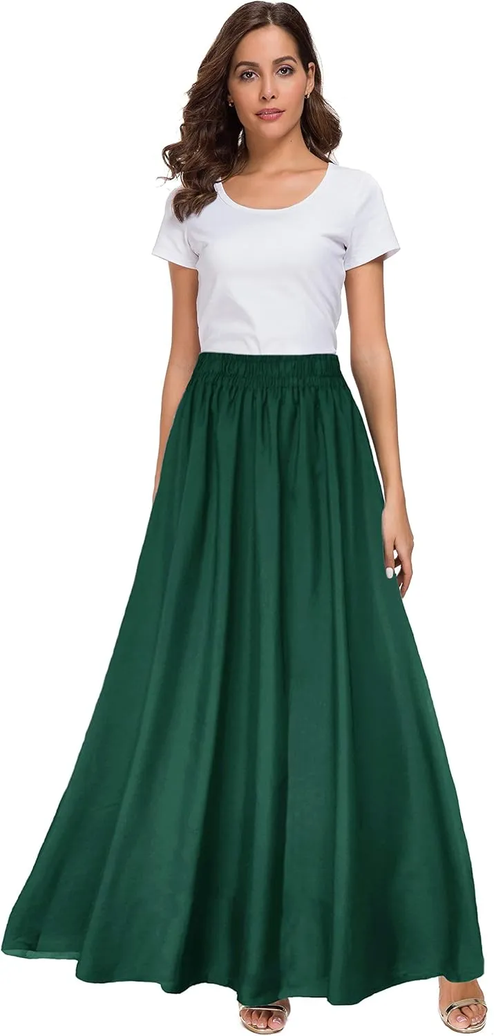 Sinono Womens Chiffon Retro Maxi Skirt Vintage Ankle-Length Skirts