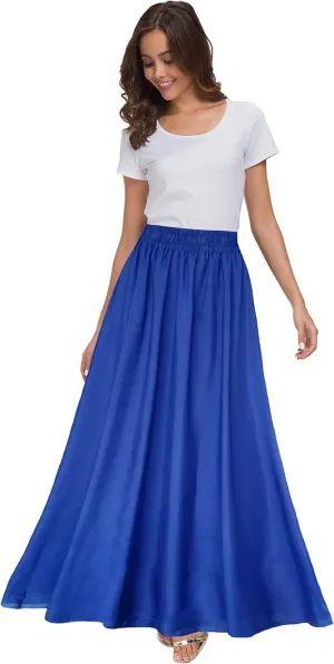 Sinono Womens Chiffon Retro Maxi Skirt Vintage Ankle-Length Skirts