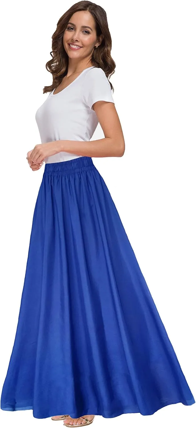 Sinono Womens Chiffon Retro Maxi Skirt Vintage Ankle-Length Skirts