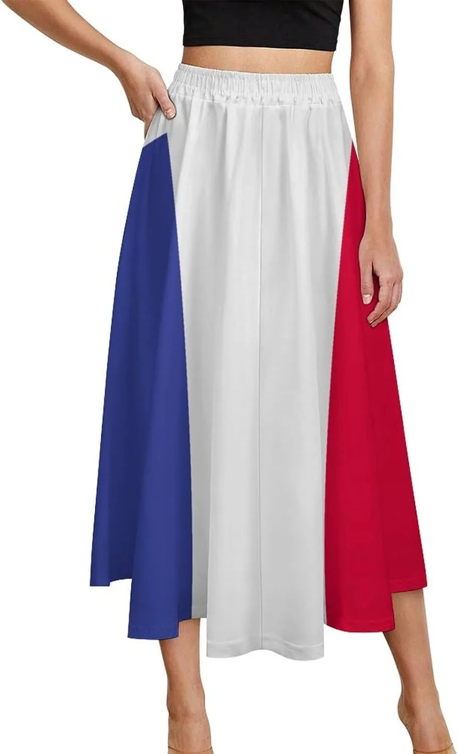Skirts for Womens France National Flag Summer Comfy Dress Casual High Waist Holiday Long Skirts