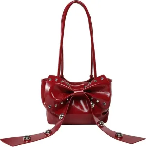 Small Coquette Purse for Women Y2k Shoulder Bag Underarm Studded Purses with Bow Aesthetic Hobo Bowknot Handbag