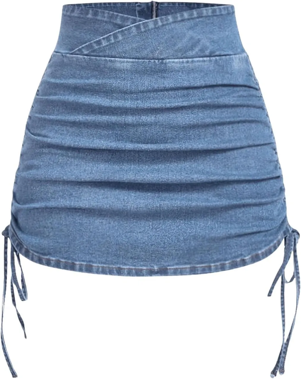 SOLY HUX Women's Denim Skirts Ruched High Waisted Side Drawstring Bodycon Mini Skirt Summer Clothes